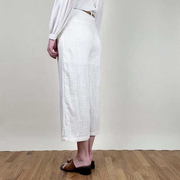 Linen Wide Leg Cropped Trouser Pants High Waisted Old Money Quiet Luxury Coastal - Picture 2 of 9